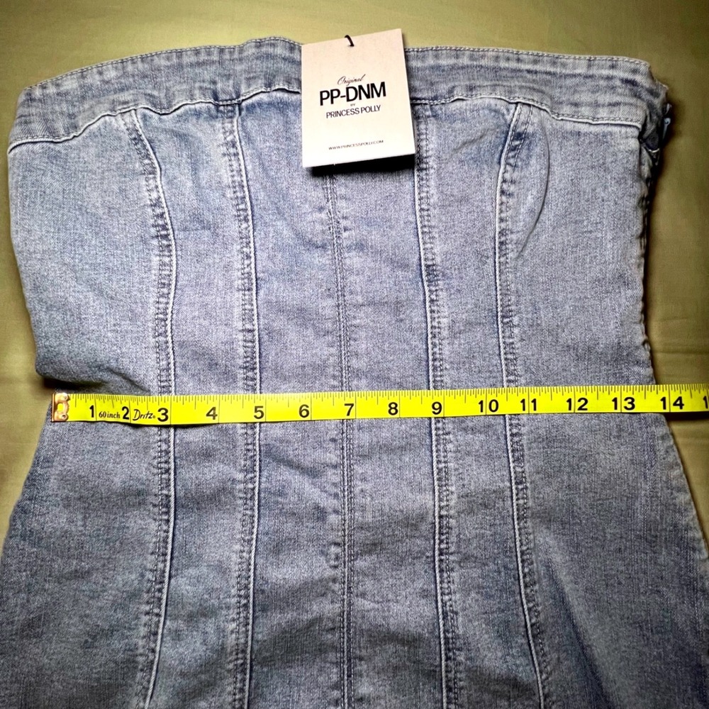Princess Polly Haven Mini Dress Denim Light Wash Blue Strapless US 6 NEW - Picture 4 of 7